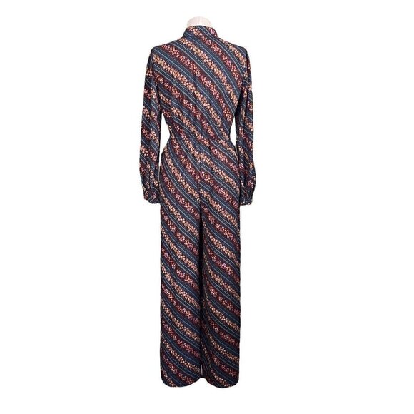 Modcloth Everything & More Jumpsuit Floral Stripe Wide Leg Retro 70's Teal Blue - Picture 8 of 10